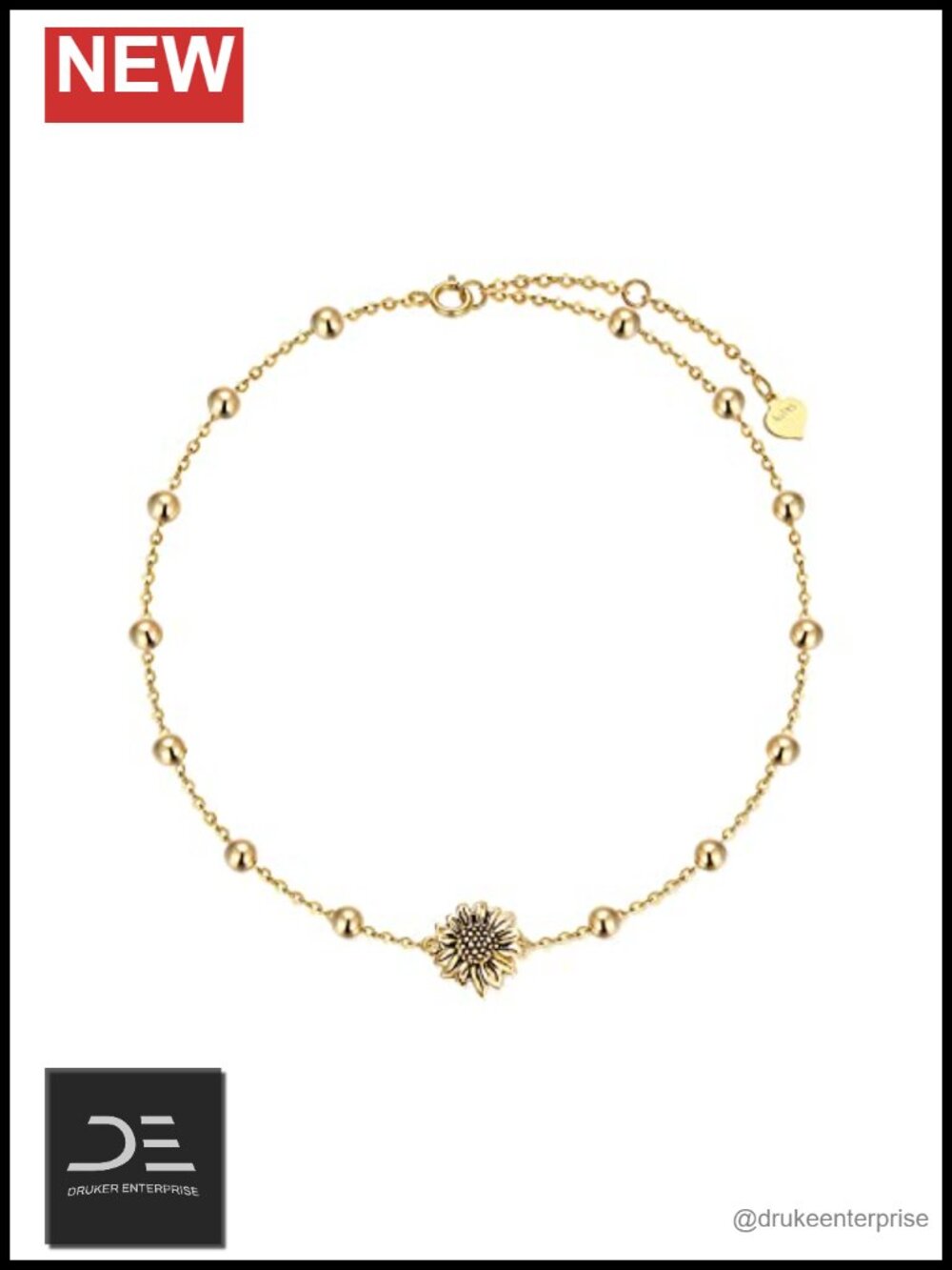 14K Real Gold Sunflower Anklet Bracelet for Women Solid Gold
